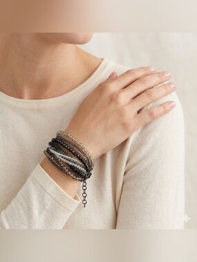 Mexx Vintage Multi Strand Black Clear Grey Beaded Chainlink Statement Bracelet